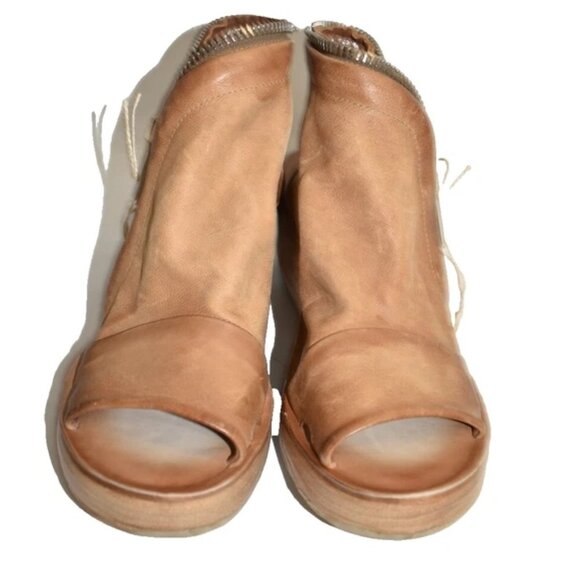 $370 A.S.98 Naylor Platform Wedge Sandal CAMEL LEATHER ZIPPER MOTO 37 (MG7) - Picture 3 of 7